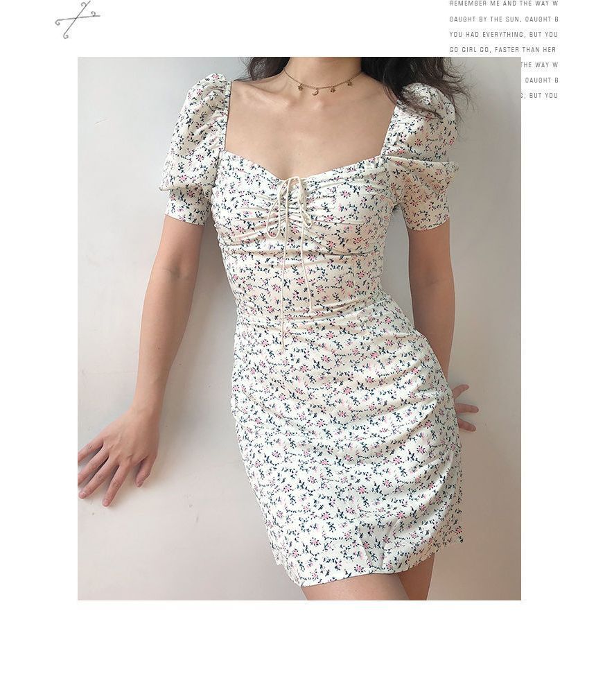 Floral Mini Short-Sleeve Dress Sheath