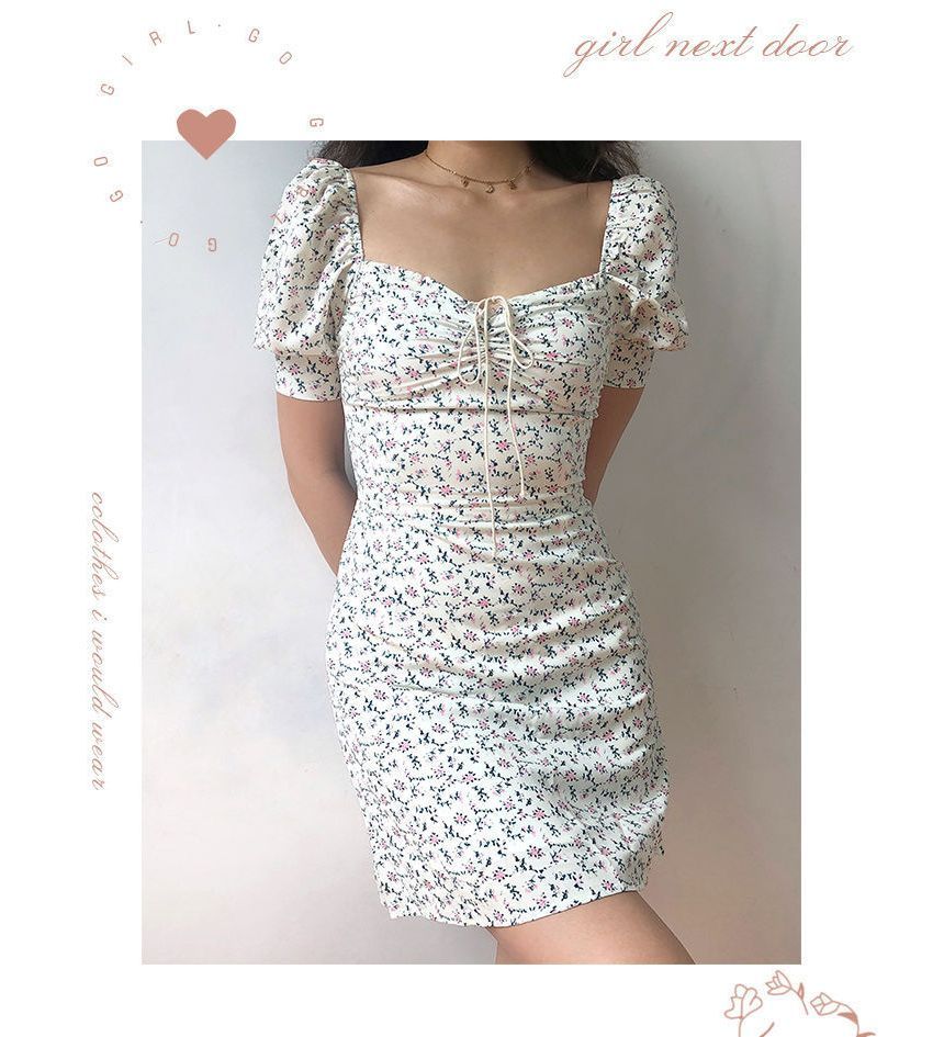 Floral Mini Short-Sleeve Dress Sheath