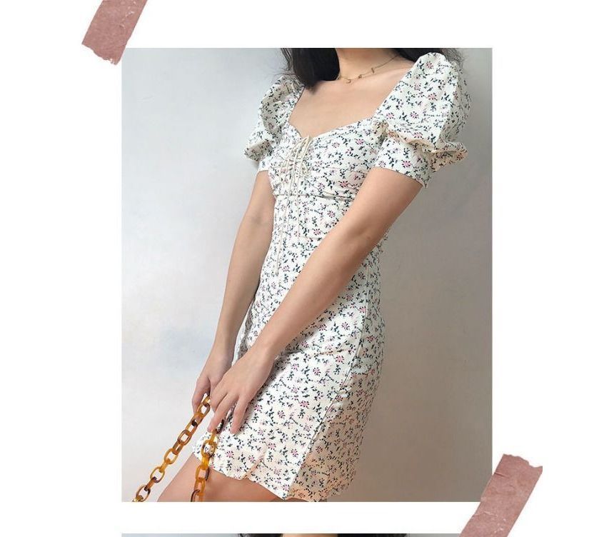 Floral Mini Short-Sleeve Dress Sheath