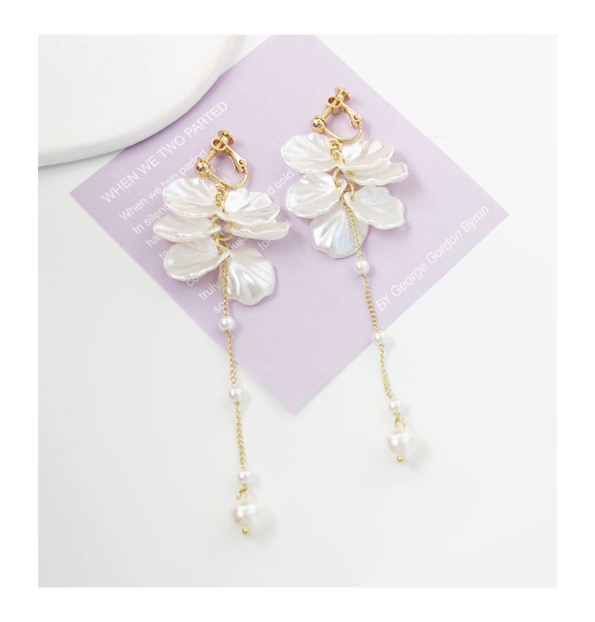 Drop / Petal Earring Clip Pearl Faux On