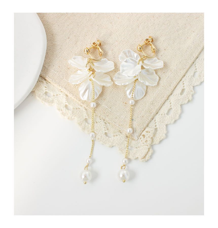 Drop / Petal Earring Clip Pearl Faux On