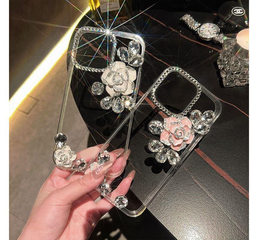 Rhinestone Phone Floral Transparent Case