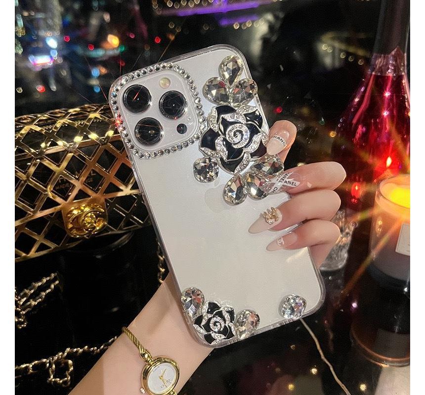 Rhinestone Phone Floral Transparent Case