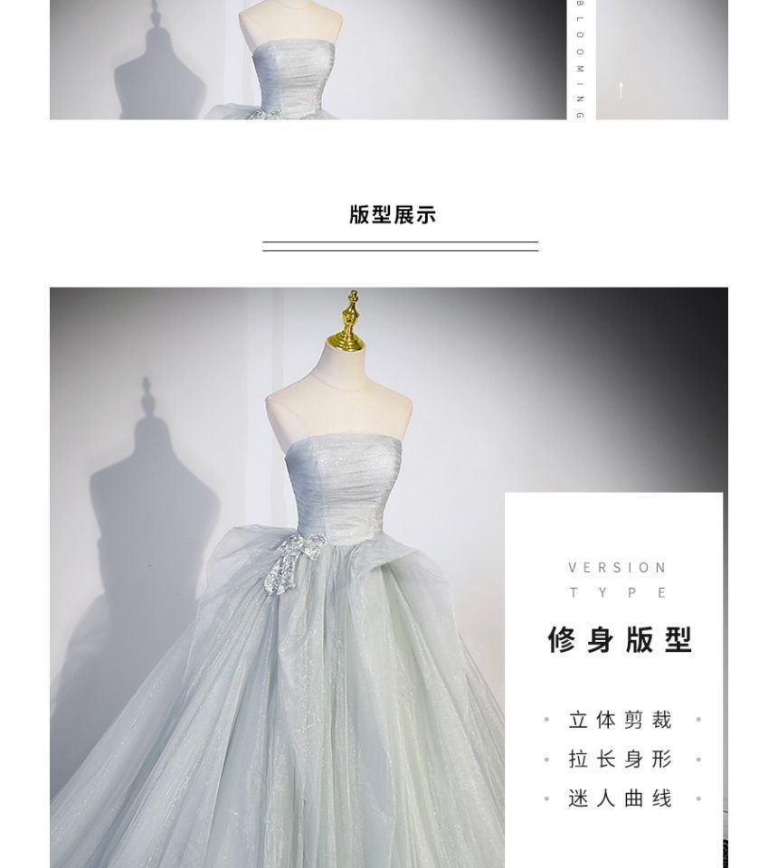 Ruched A-Line Plain Gown Bow Mesh Evening Tube