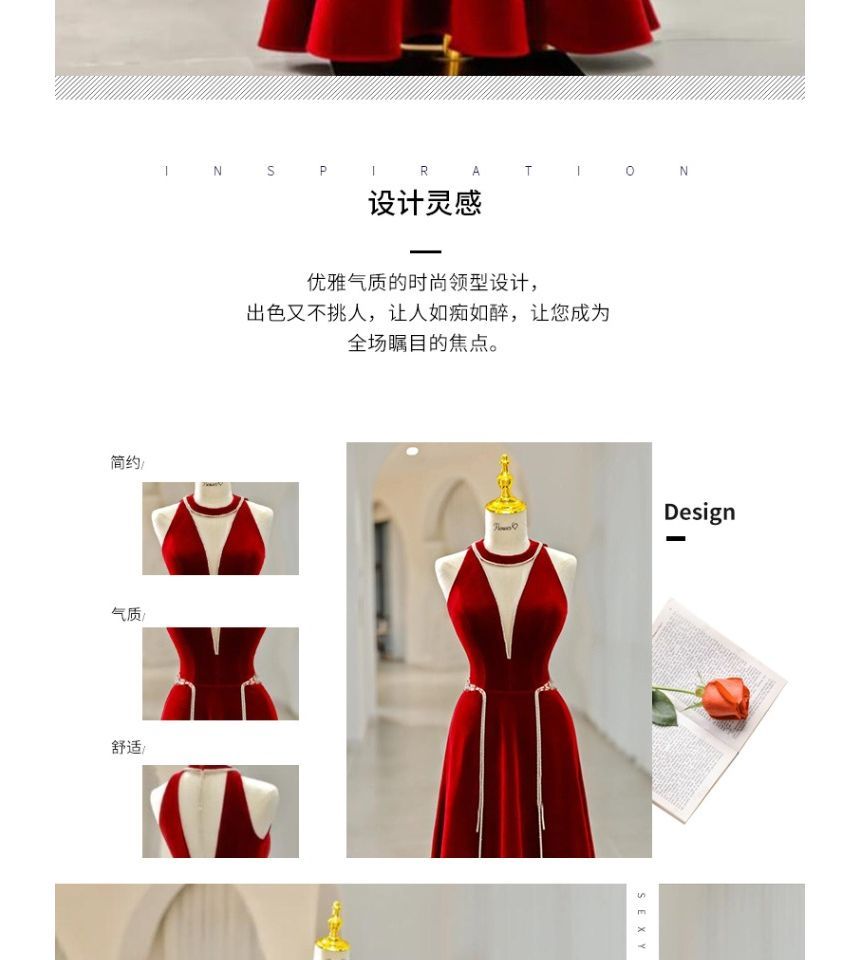 Rhinestone Plain Evening Velvet A-Line Neck Cutout Sleeveless Crew Gown