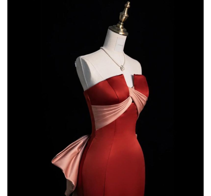 Tube Bow Two Mermaid Cross Evening Criss Gown Tone