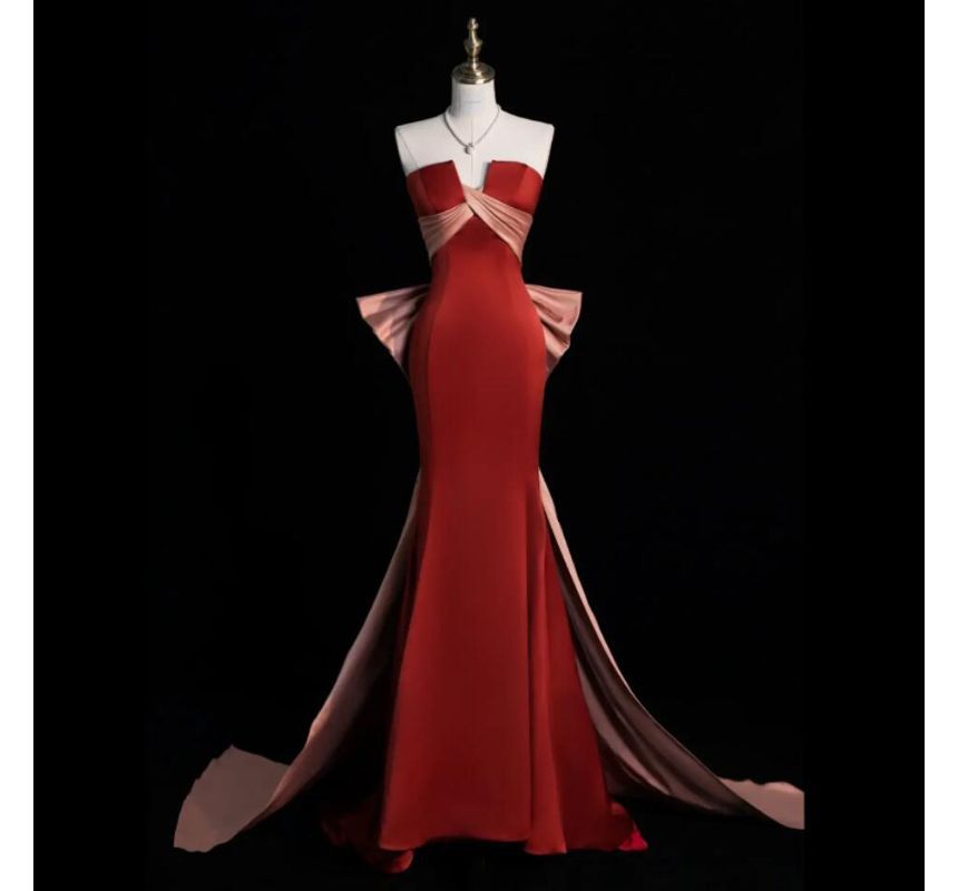 Tube Bow Two Mermaid Cross Evening Criss Gown Tone