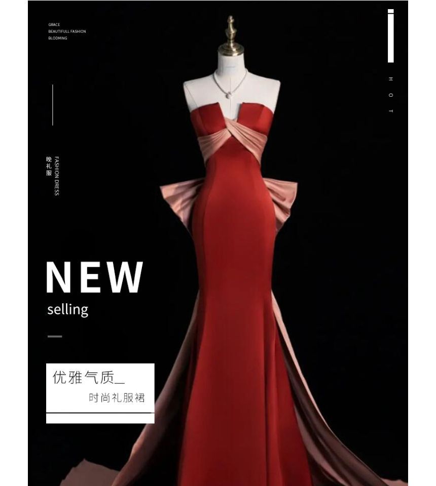 Tube Bow Two Mermaid Cross Evening Criss Gown Tone