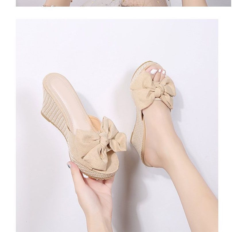 Heel Espadrille Slide Wedge Bow Sandals