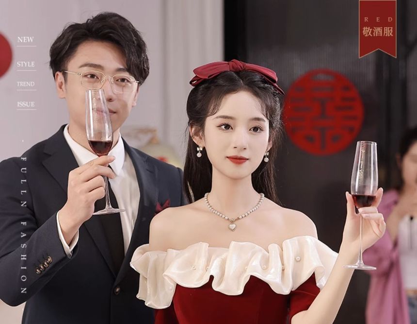 Short-Sleeve Off Shoulder Two Tone Midi A-Line Evening Dress