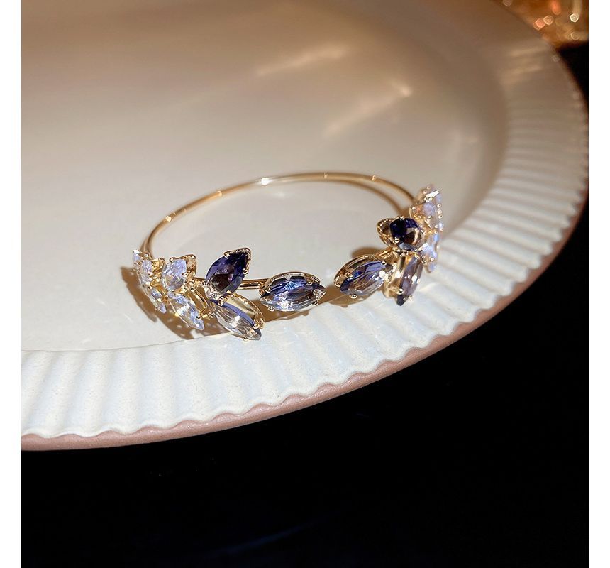 Leaf Alloy Open Rhinestone Bangle