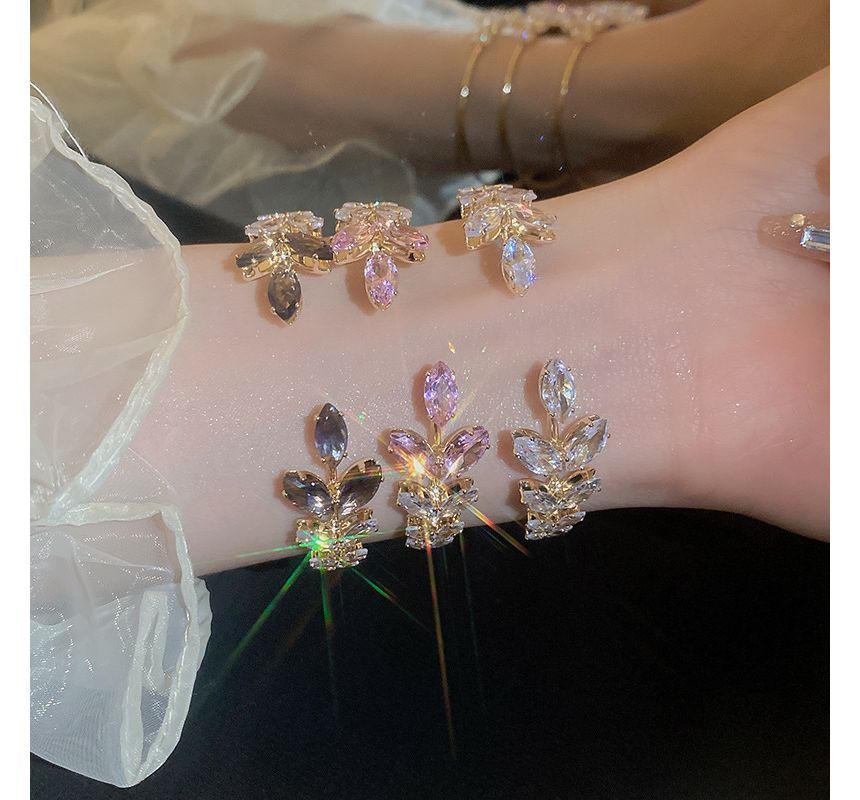 Leaf Alloy Open Rhinestone Bangle