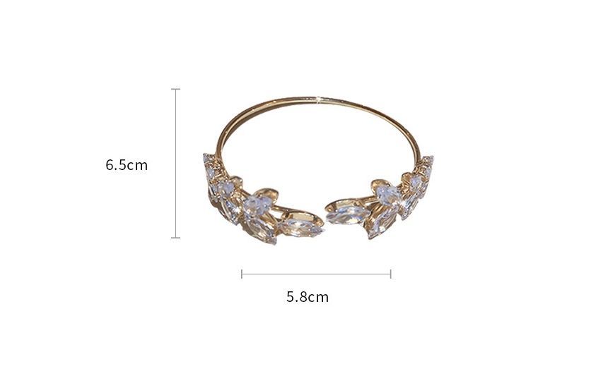 Leaf Alloy Open Rhinestone Bangle