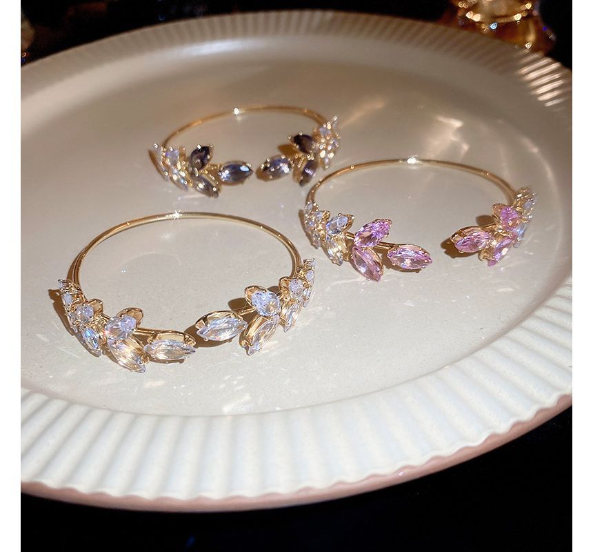 Leaf Alloy Open Rhinestone Bangle