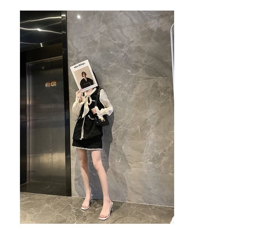 Slide Rhinestone Block PVC Heel Square-Toe Strap Sandals