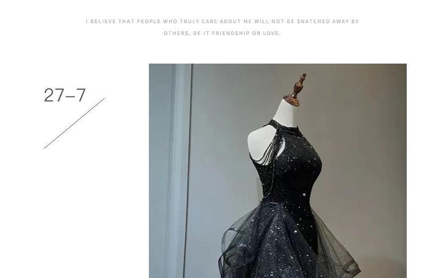 Sleeveless Plain Mesh Gown Beaded Glitter Ruffle Neck Panel A-Line Crew Evening