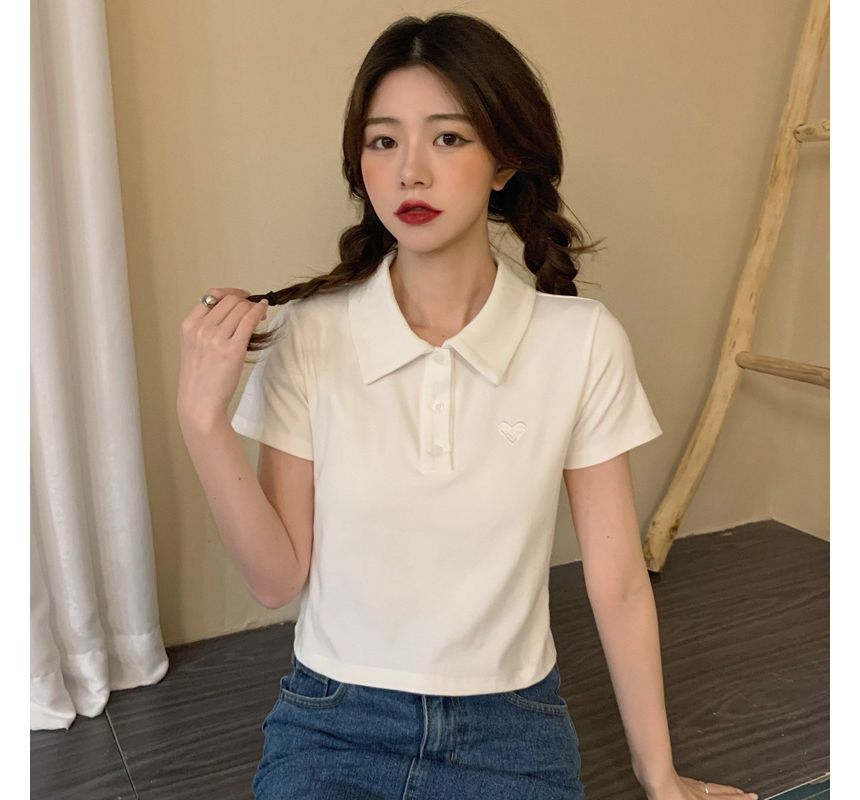 Embroidered Short-Sleeve Heart Polo Shirt