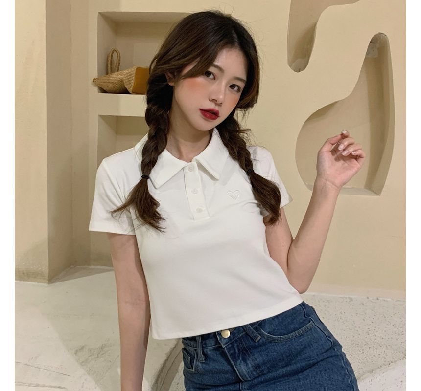 Embroidered Short-Sleeve Heart Polo Shirt