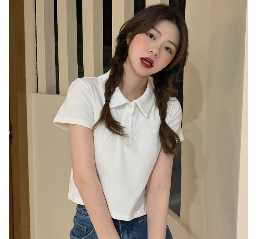 Embroidered Short-Sleeve Heart Polo Shirt