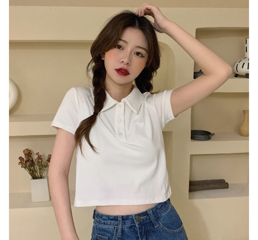 Embroidered Short-Sleeve Heart Polo Shirt