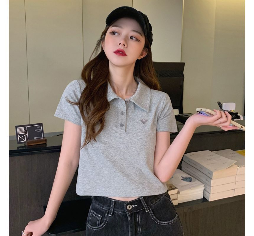 Embroidered Short-Sleeve Heart Polo Shirt
