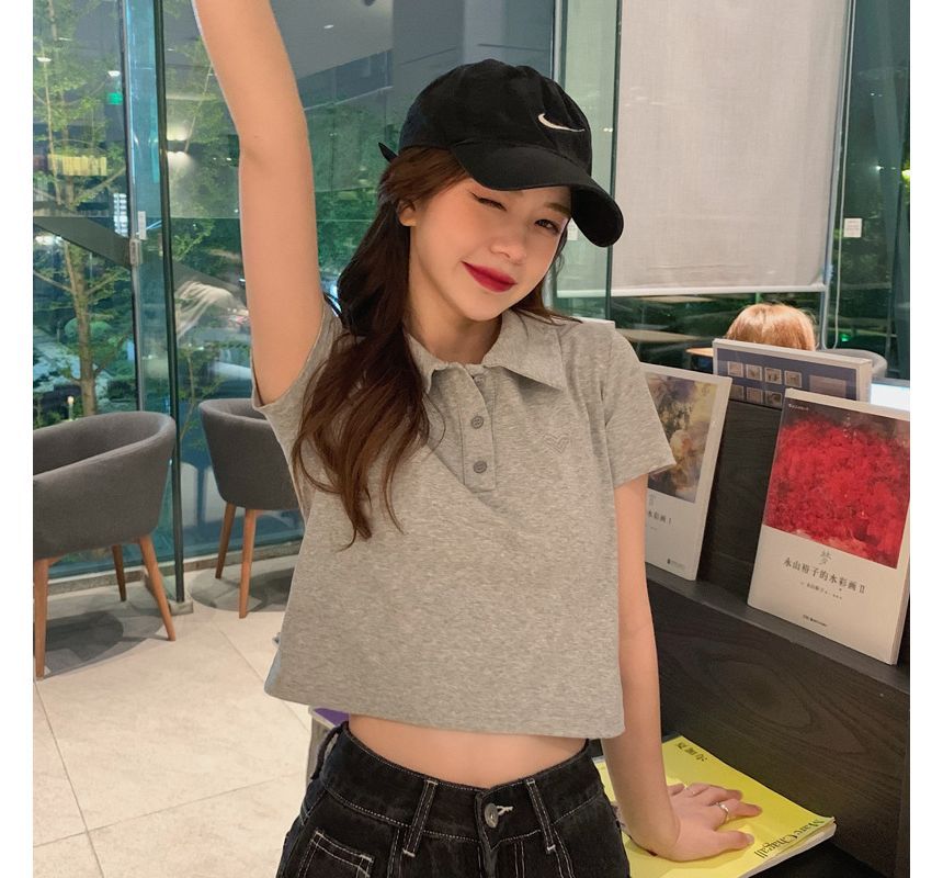 Embroidered Short-Sleeve Heart Polo Shirt