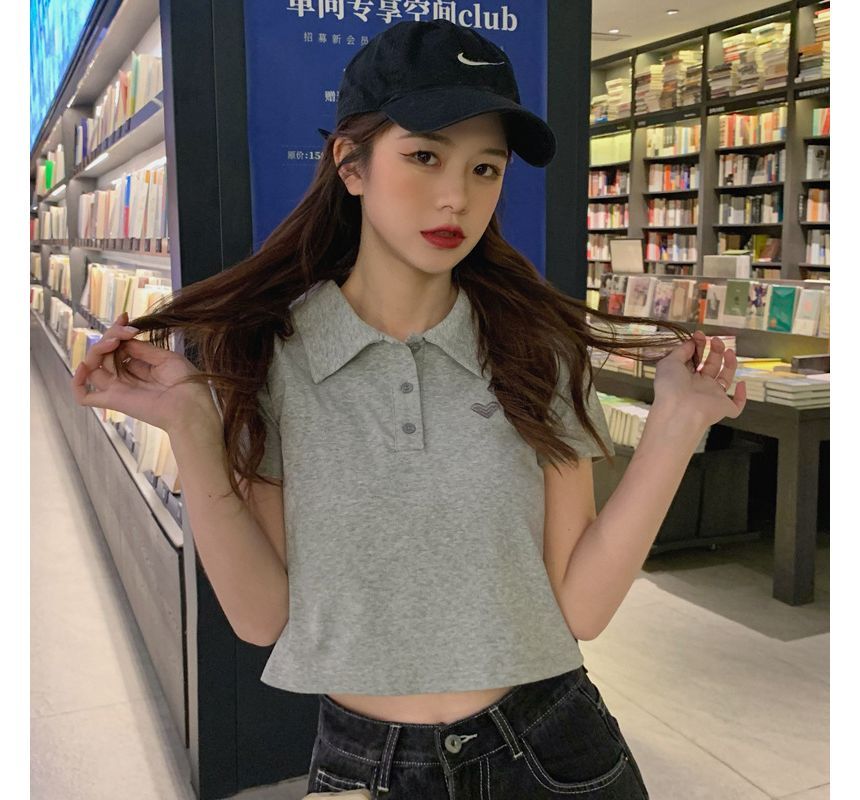 Embroidered Short-Sleeve Heart Polo Shirt