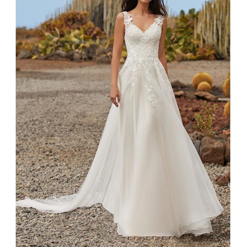 Wedding A-Line Sleeveless Gown V-Neck Lace