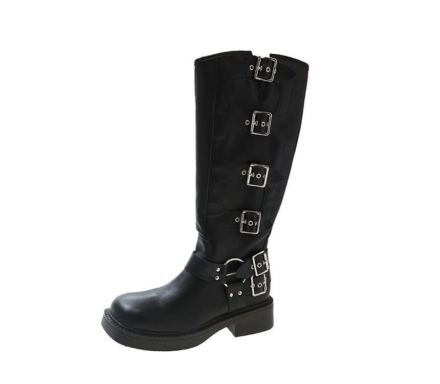 Platform Knee High Boots Multi-Buckle