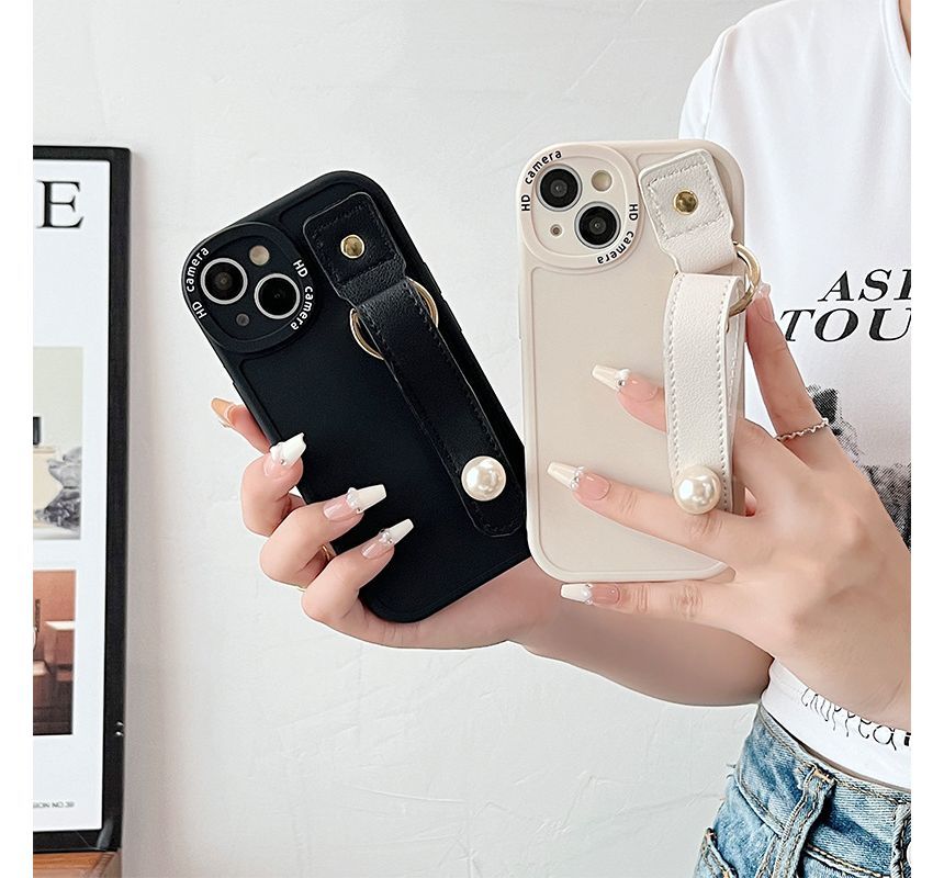 Phone Faux Strap Pearl Hand Case