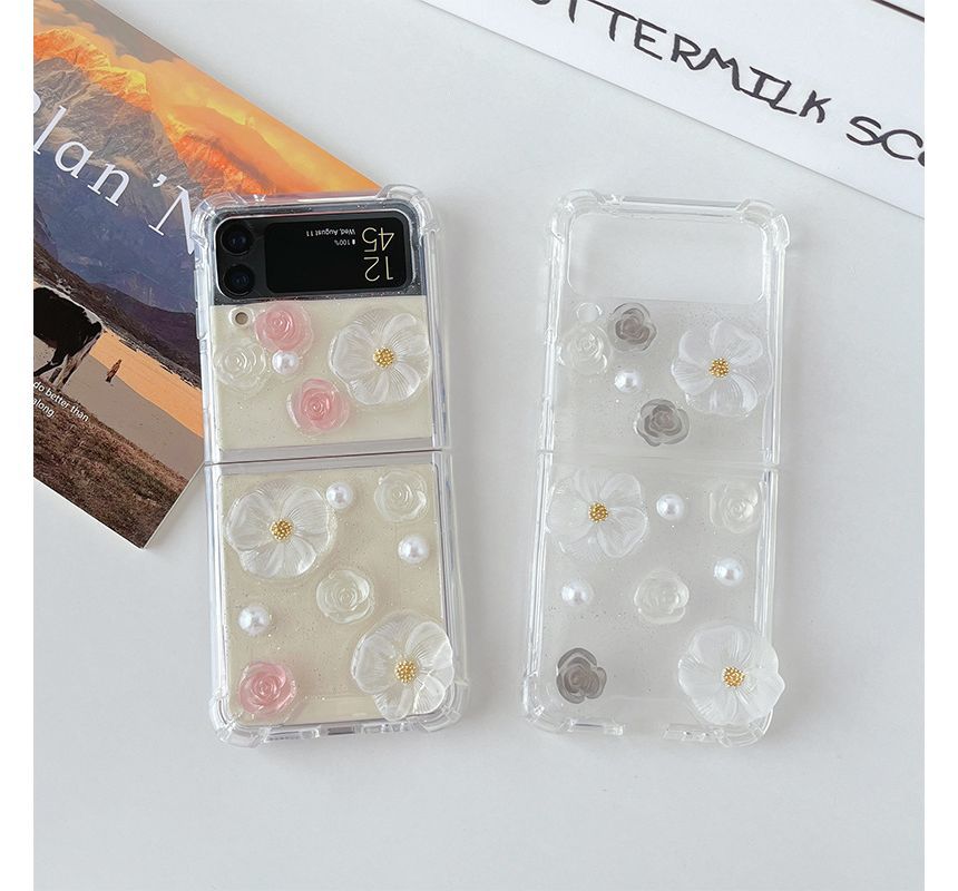 Floral Faux Case Phone Pearl