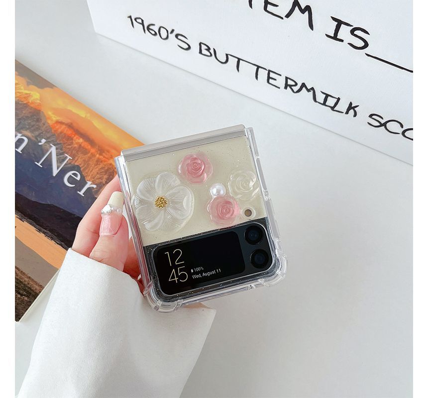 Floral Faux Case Phone Pearl