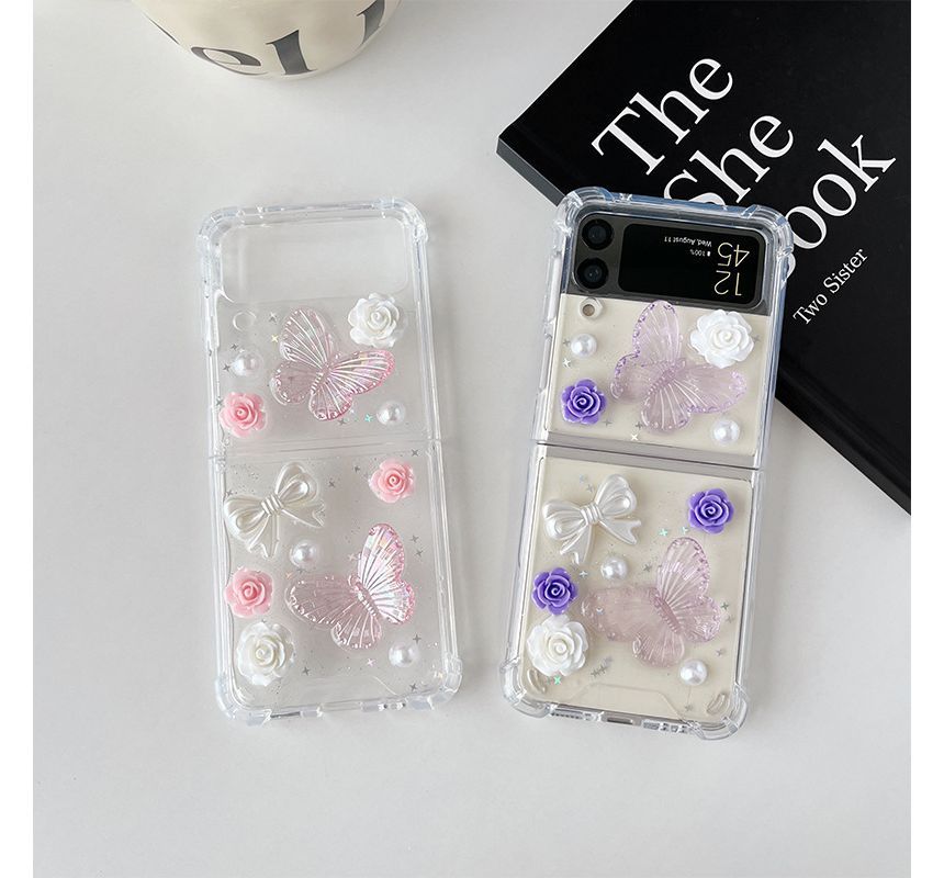 Phone Floral Case Faux Pearl Butterfly