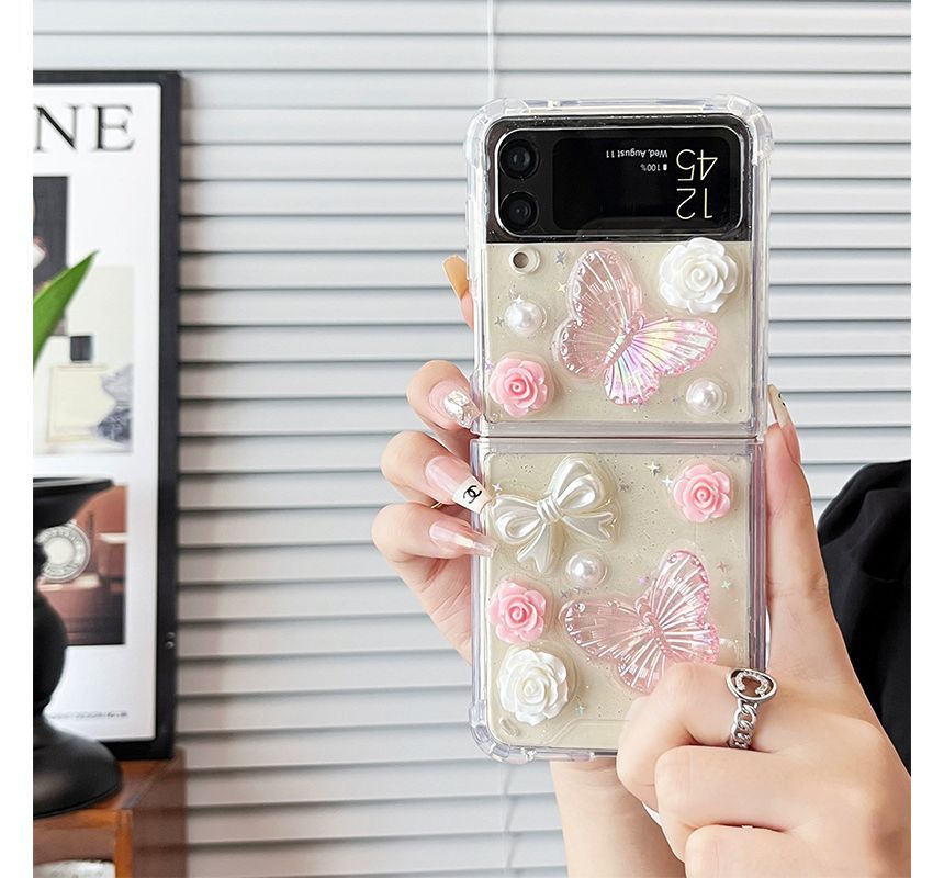 Phone Floral Case Faux Pearl Butterfly