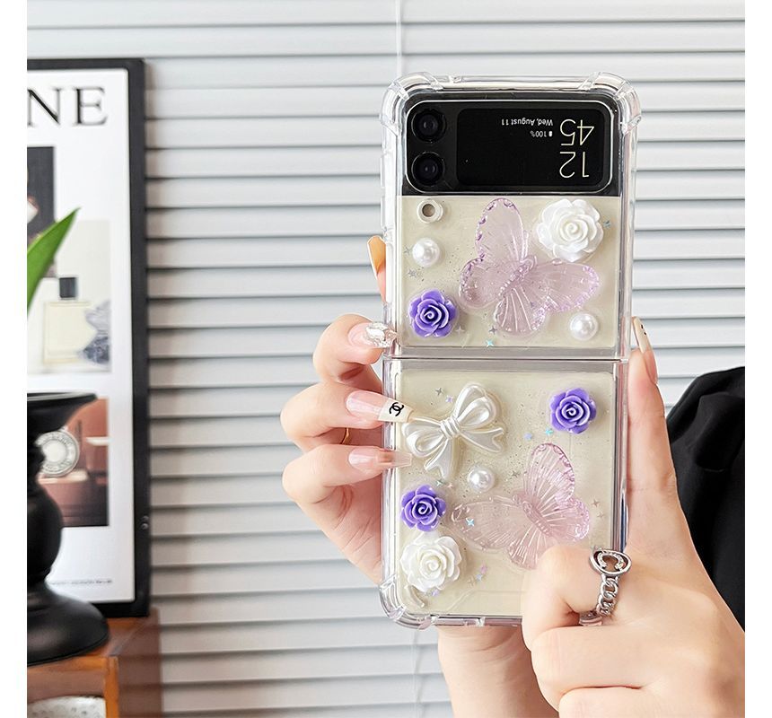 Phone Floral Case Faux Pearl Butterfly