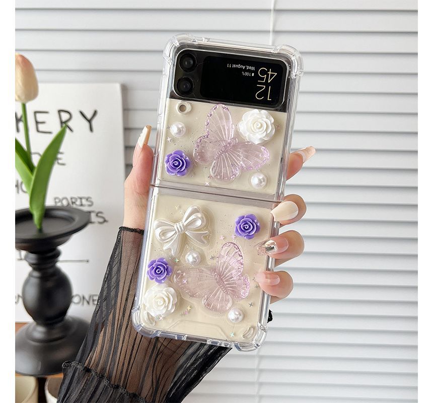 Phone Floral Case Faux Pearl Butterfly