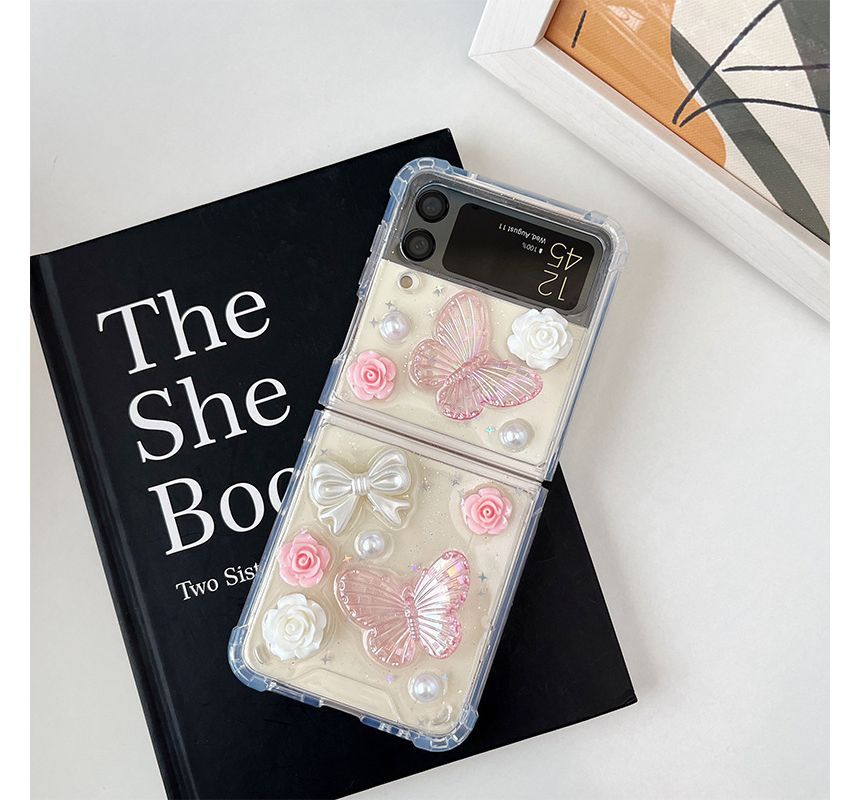 Phone Floral Case Faux Pearl Butterfly