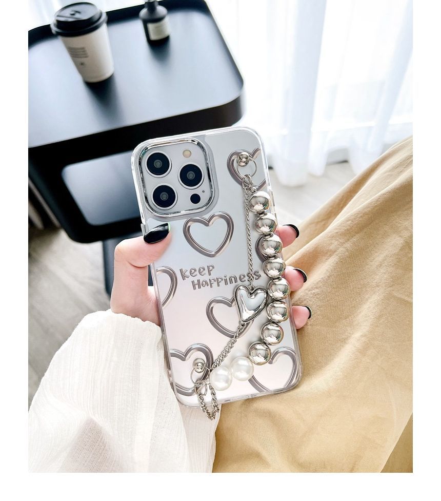 Case Chain Heart Phone Bead Faux Print