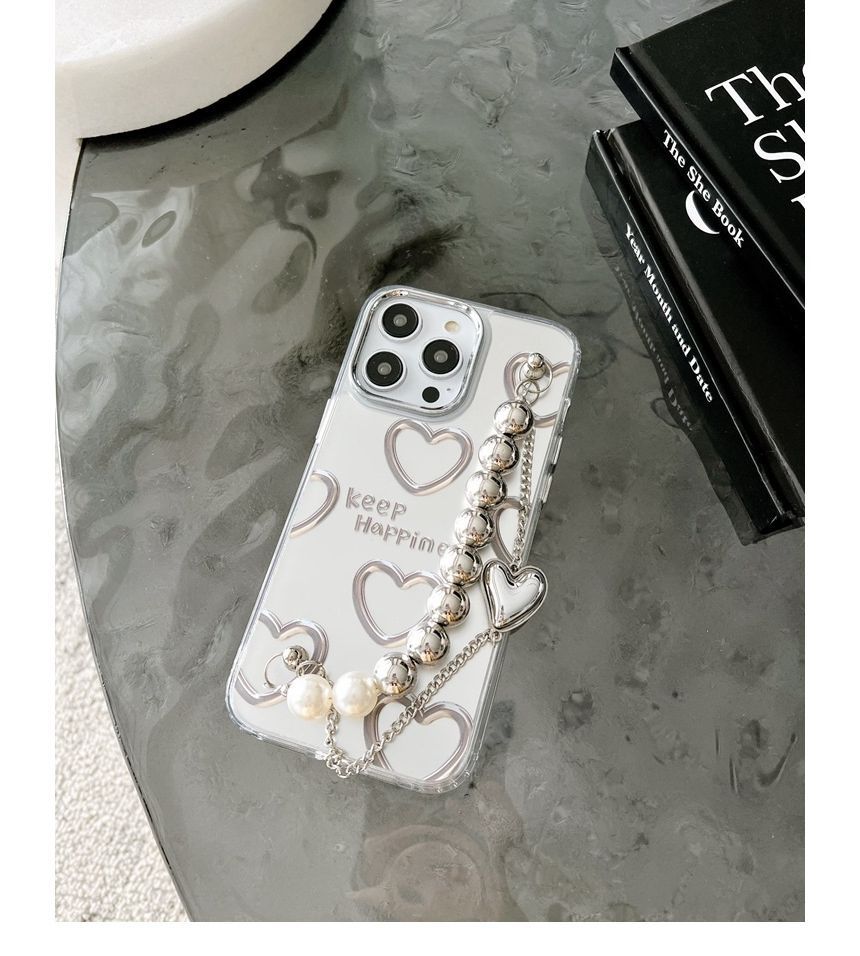 Case Chain Heart Phone Bead Faux Print