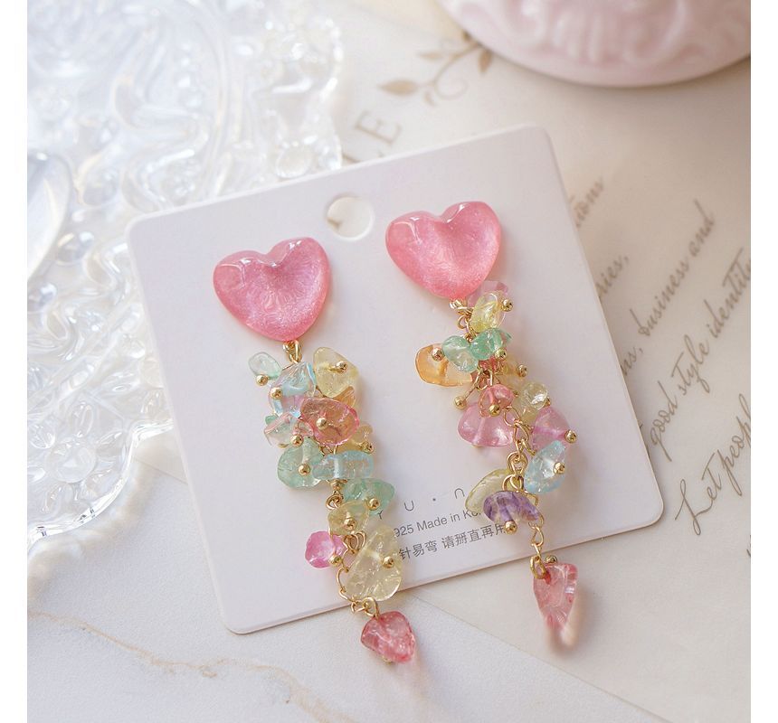 Dangle Heart Floral Earring Acrylic