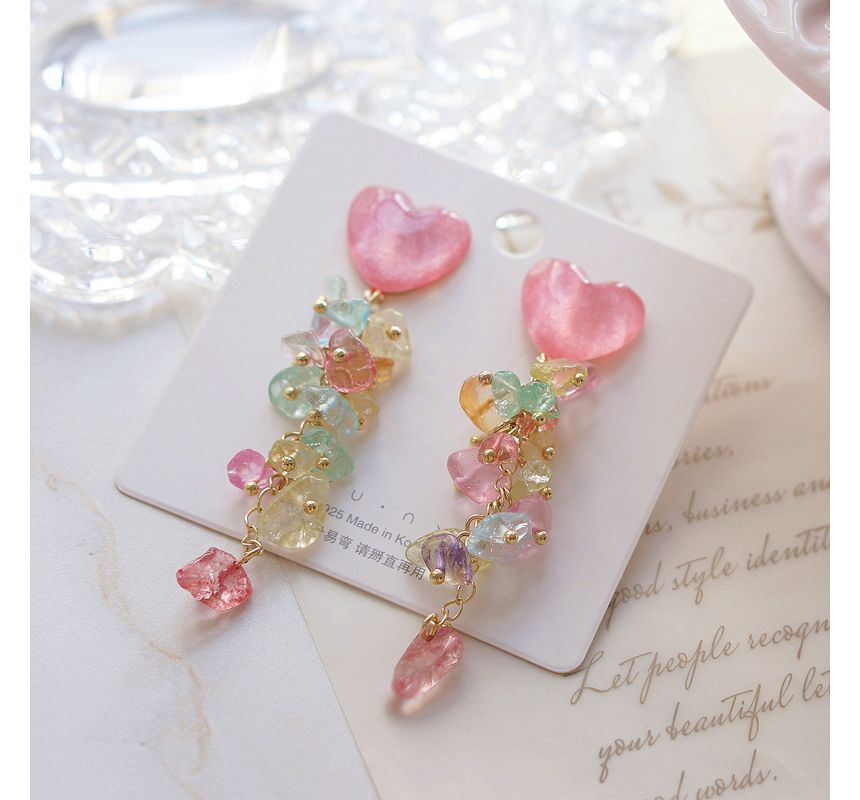 Dangle Heart Floral Earring Acrylic