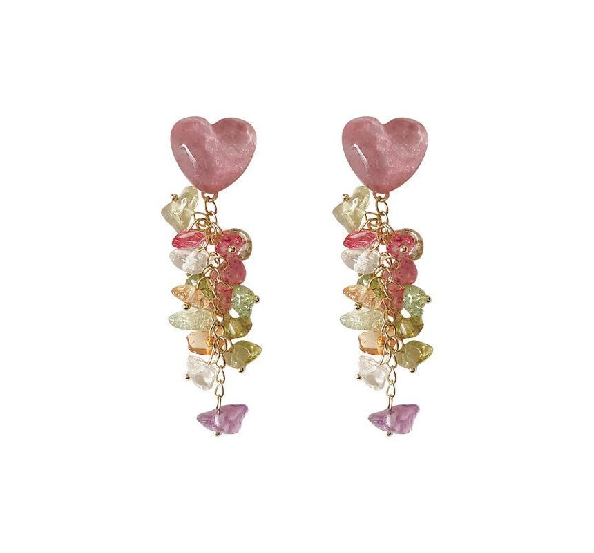 Dangle Heart Floral Earring Acrylic