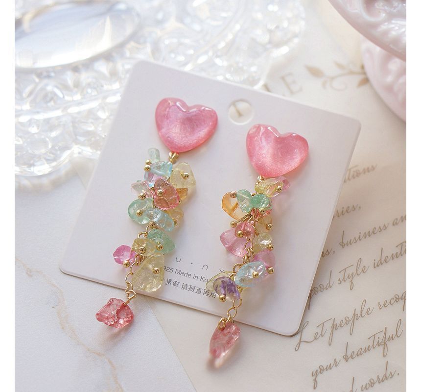 Dangle Heart Floral Earring Acrylic