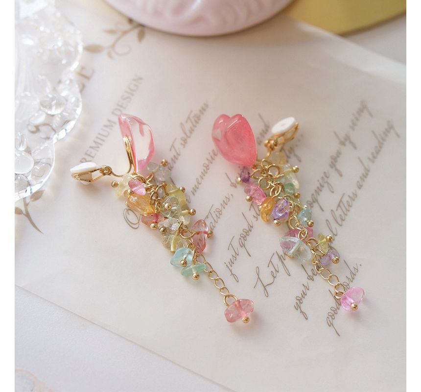 Dangle Heart Floral Earring Acrylic