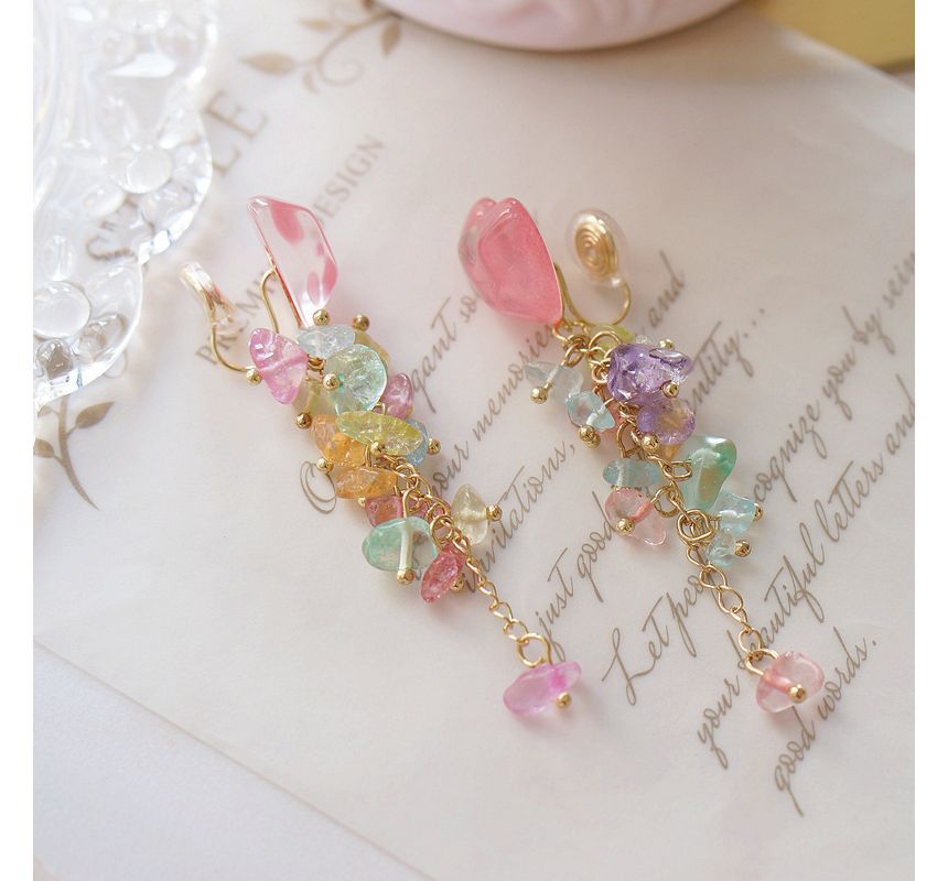 Dangle Heart Floral Earring Acrylic