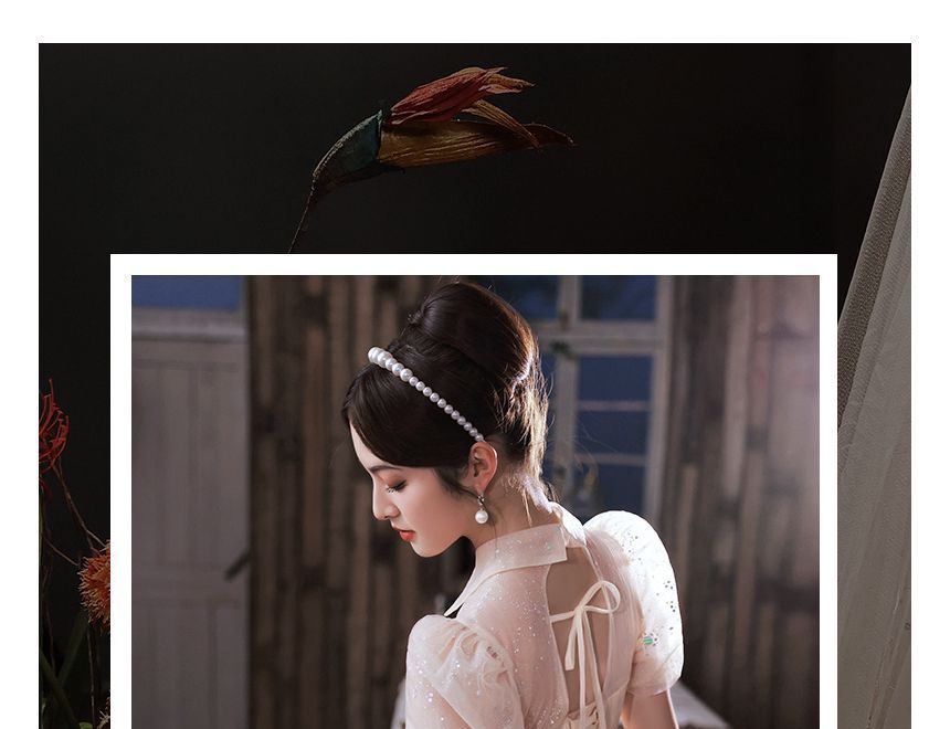 Short-Sleeve A-Line Midi Dress Gown Evening / Mesh