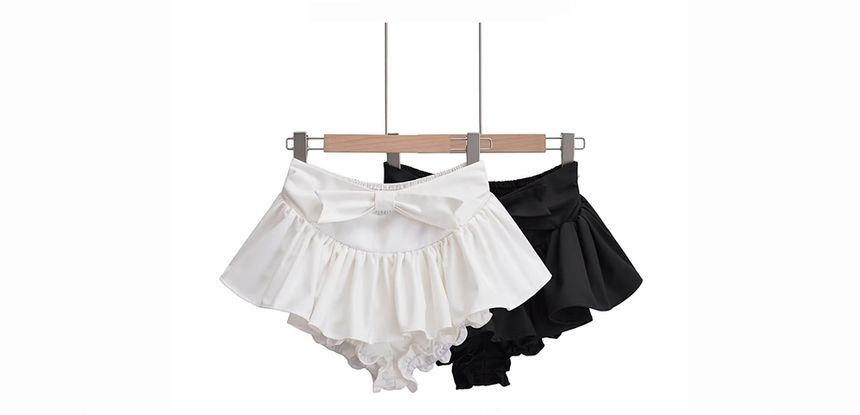 A-Line Mini bow Plain Mid Skirt Waist