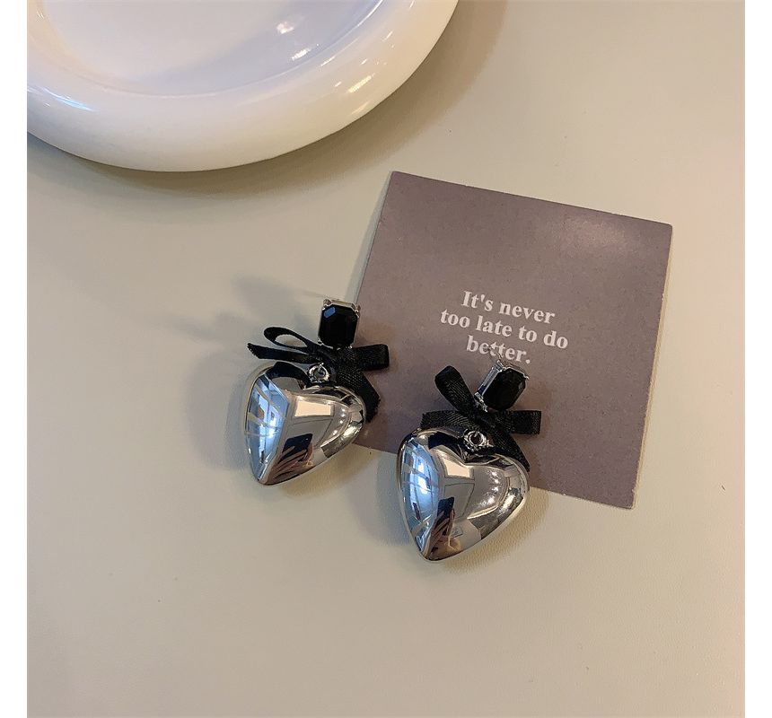 Rhinestone Bow Earring Heart Drop
