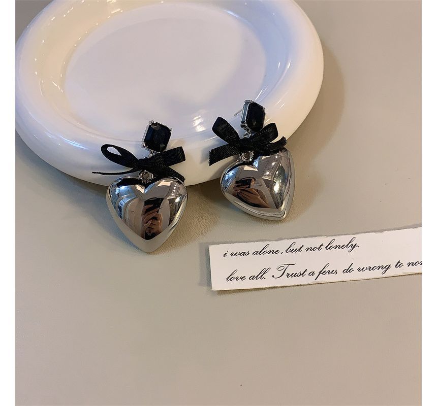 Rhinestone Bow Earring Heart Drop