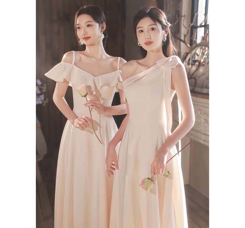 Evening Plain Ruffle A-Line Gown